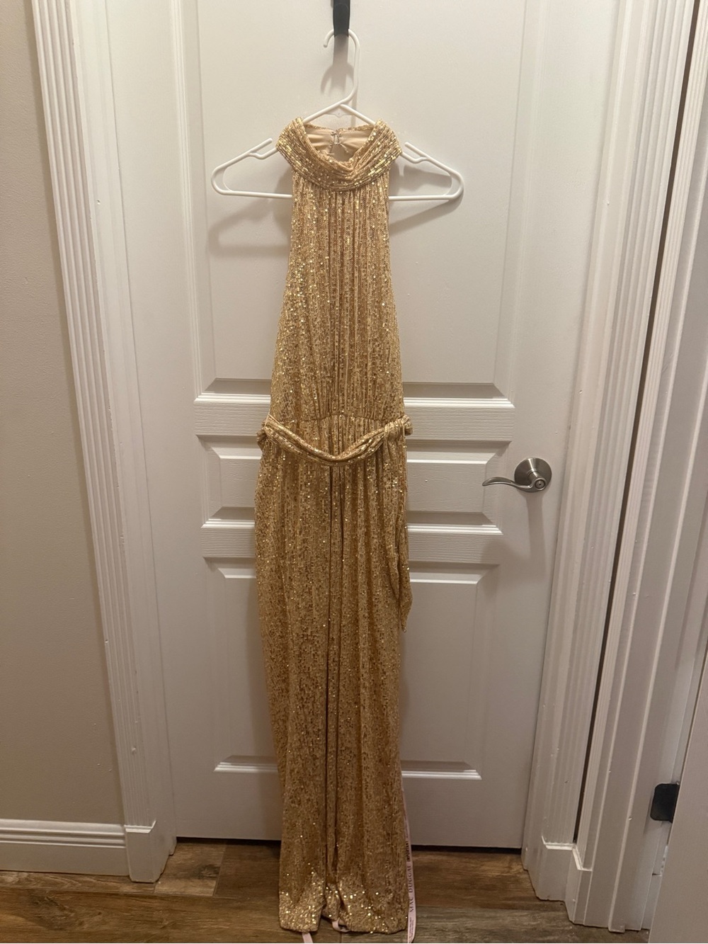 Gold Sequin Halter Evening Dress - Mac Duggar